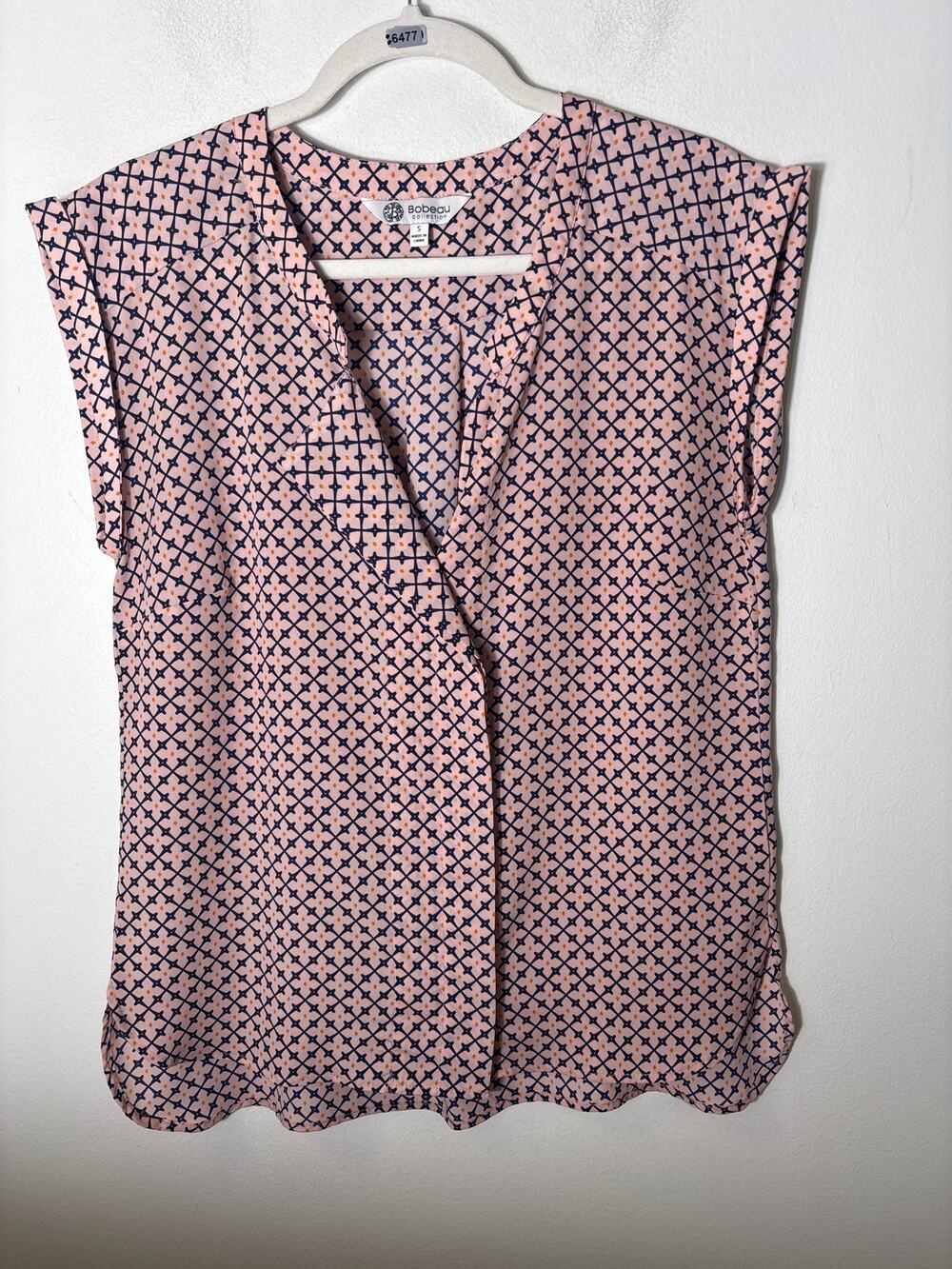 Bobeau Collection Pink Navy Sleeveless V-Neck Blouse Sz S